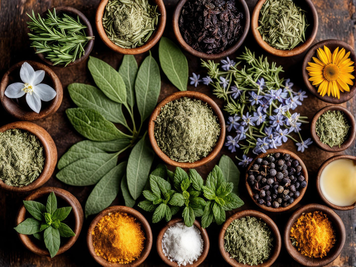 A colorful display of herbs.