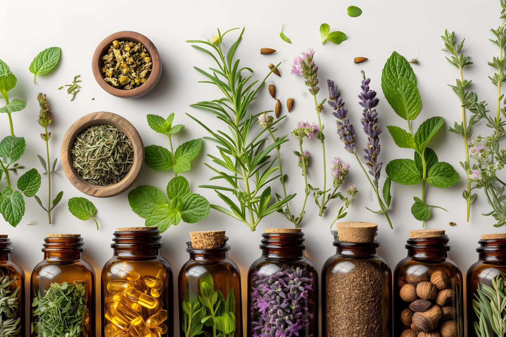 Embrace nature's healing with our stock photo featuring herbal organic medicine products.